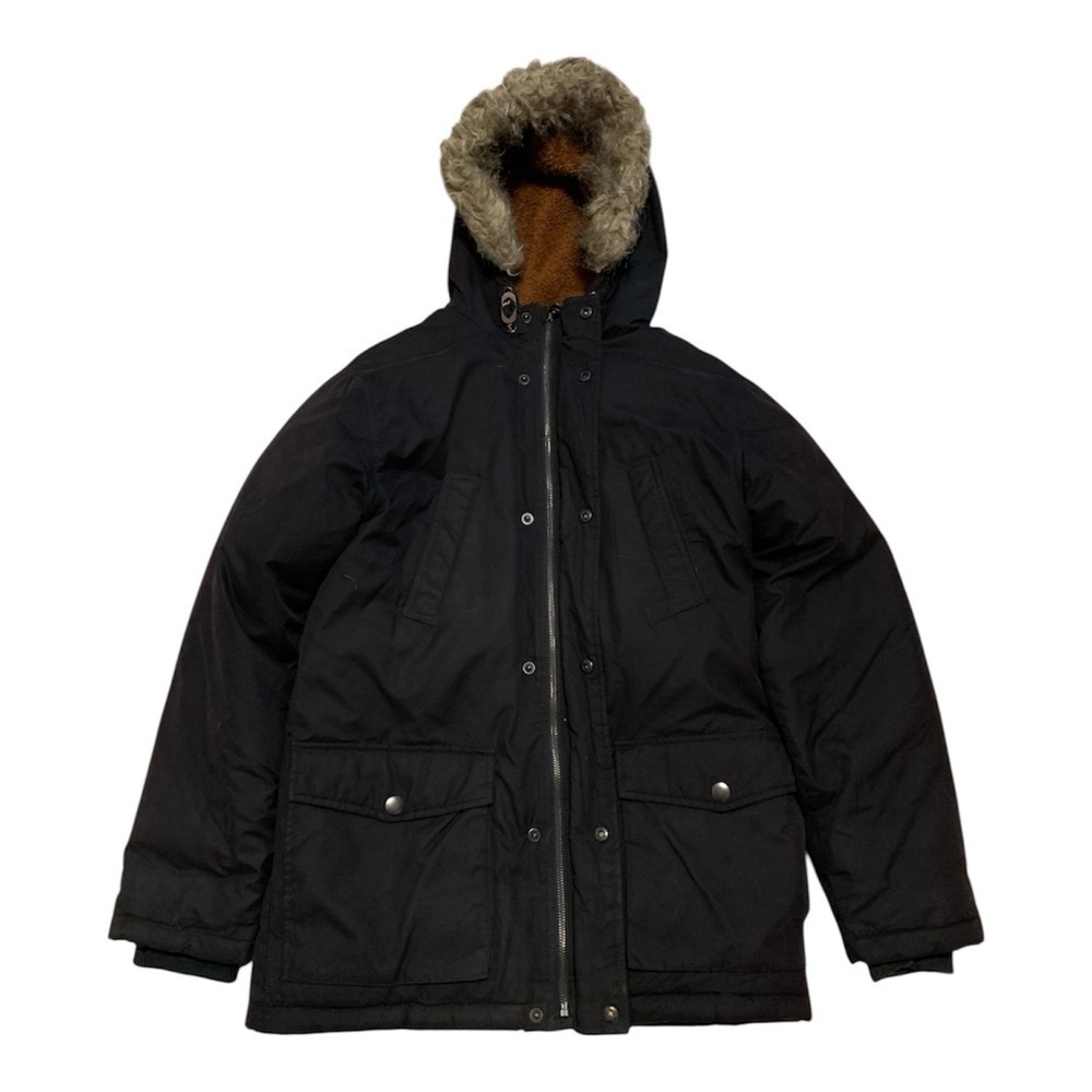 Old Navy Boys XL (14-16) Black Sherpa-Lined Faux Fur Hooded Parka Winter Coat